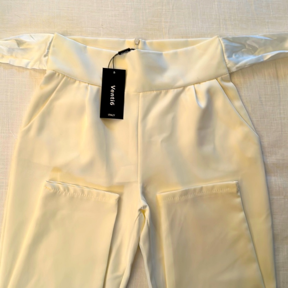 High waisted white satin tie back pants